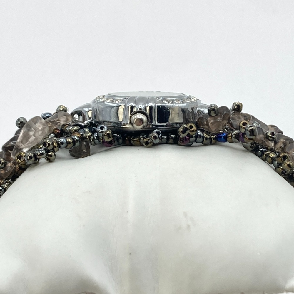 Artisan Womens Watch Beaded Gemstone Silver Tone Crystals New Battery 7.25" - Picture 6 of 16
